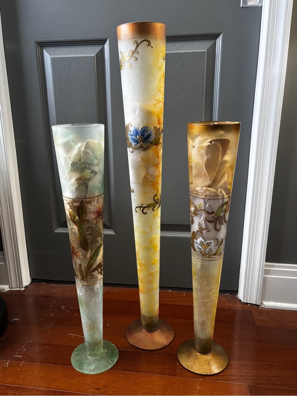 Signed G. Butteri Italian Art Glass Vases - Set of 3 Large Trumpet Vases